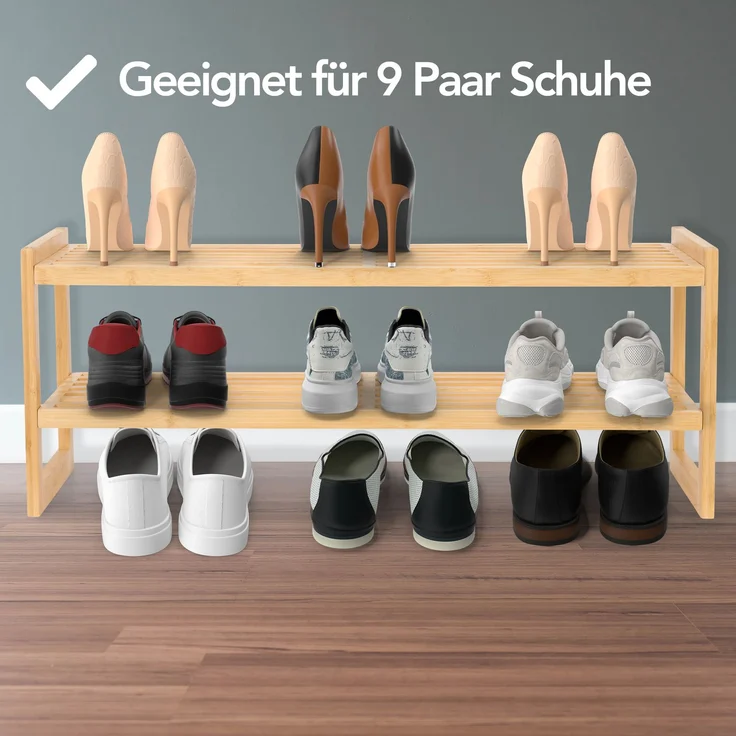 Brixy Schuhregal - 2 Schichten - Bambus Schuhregal - Schuhschrank - Für 9 Paar Schuhe - Holz, bambus, 27 x 73 x 29 cm – Bild 6