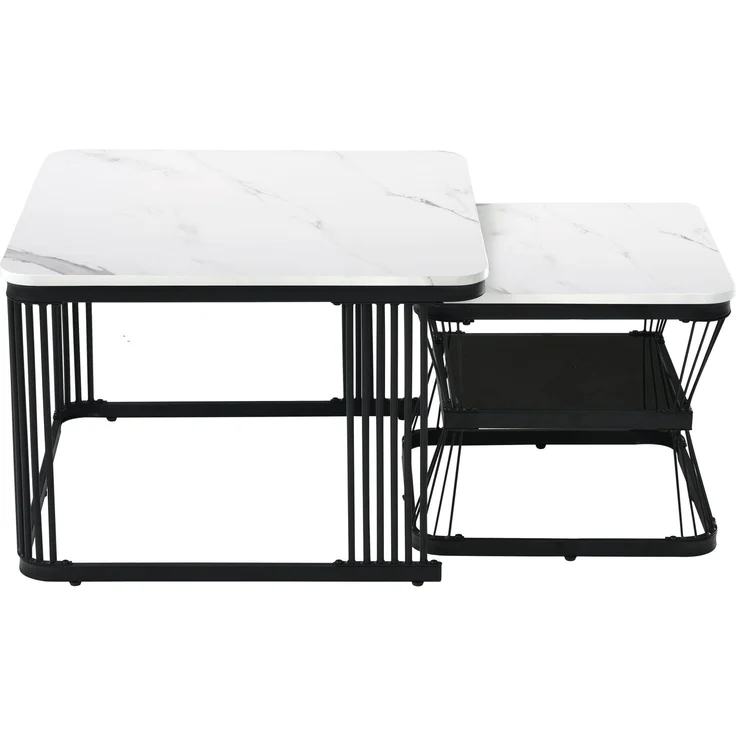 Couchtisch-Set 2-teilig, B 65 x T 65 x H 45 cm & B 45 x T 45 x H 39,5 cm, MDF in Marmoroptik, Stahlgestell – Bild 4