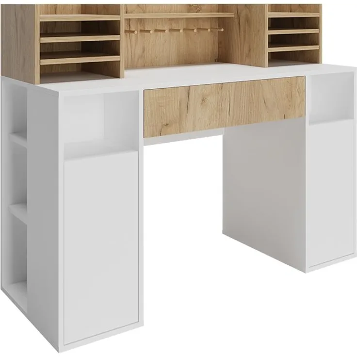 Schreibtisch Weiß/Sonoma 126.8 x 50 cm XL mit Regale Vicco