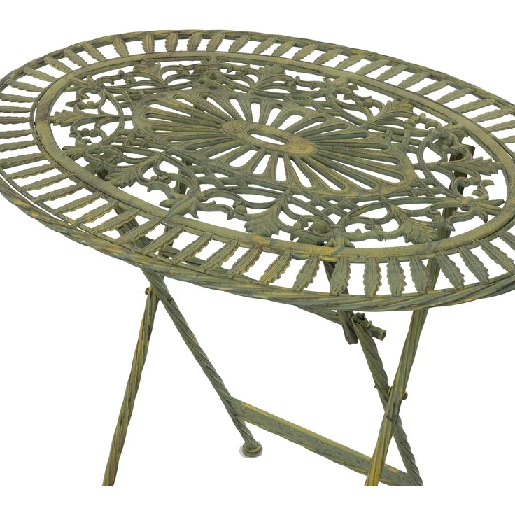 Moritz Bistro Set Tisch oval + 2 Stühle altgrün antik aus Gusseisen Gartendeko Set Bistrotisch Bistrostühle 3-teilig Sitzgruppe Balkonmöbel – Bild 5