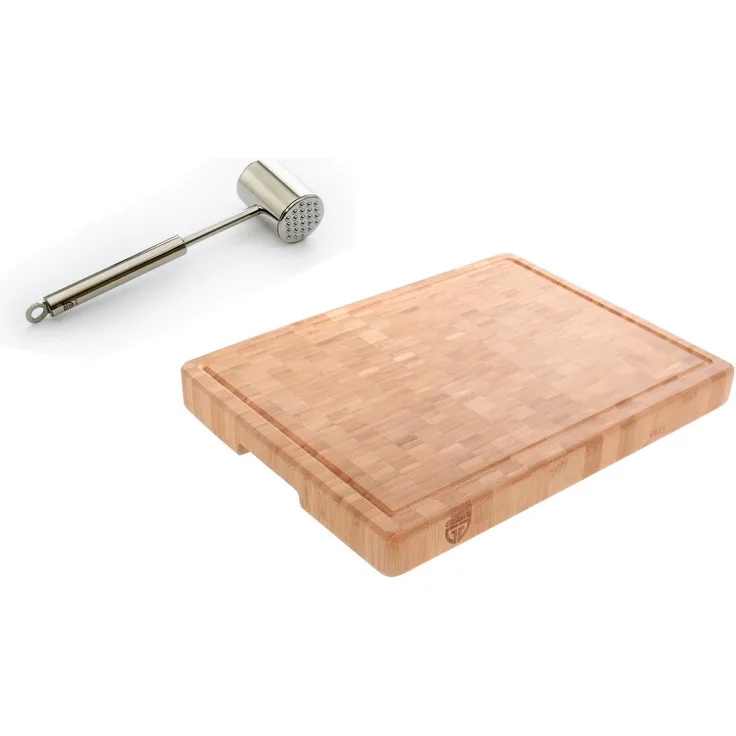 Starter-Set: stabiles Schneidbrett groß + Edelstahl-Fleischhammer