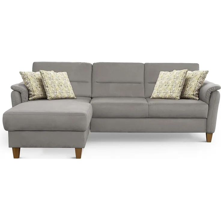 CAVADORE Ecksofa Palera / L-Form-Sofa im Landhausstil mit Federkern / 244 x 89 x 163 / Mikrofaser-Bezug, Hellgrau