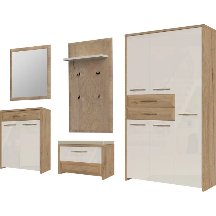 OTTO home Garderoben-Set Gala, (Set, 5-St, Garderobenschrank,Schuhschrank,Schuhbank,Garderobenpaneel,Wandspiegel), Soft-Close Funktion, Hochglanz UV lackiert – Bild 2