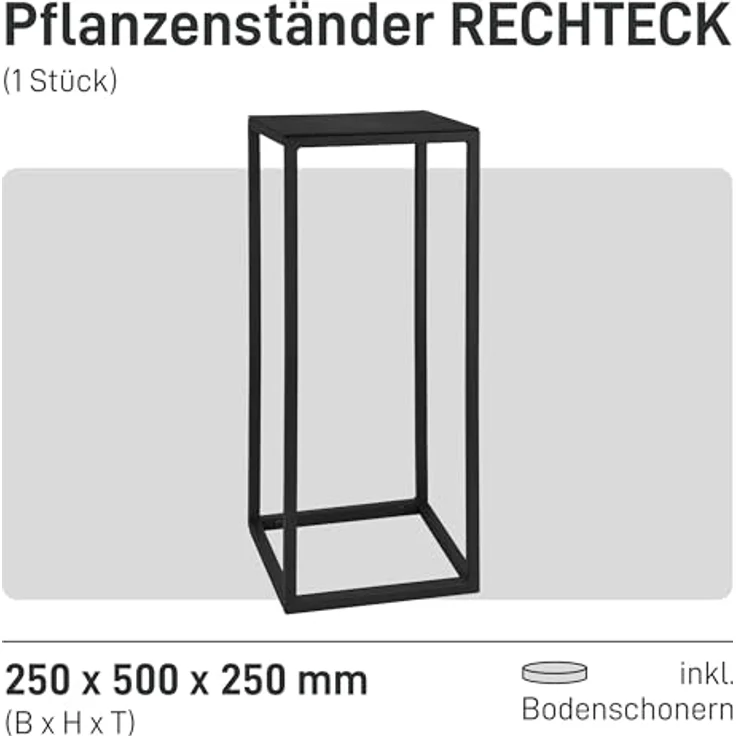 Natural Goods Berlin Blumenständer RECHTECK (1 St), Blumenhocker, Blumensäule, Beistelltisch, wetterfest, Schwarz, 50cm – Bild 3
