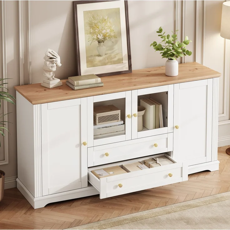 Sideboard 160x40x80,5 cm mit 4 Türen, 2 Schubladen und App-steuerbarer LED-Beleuchtung – Bild 2