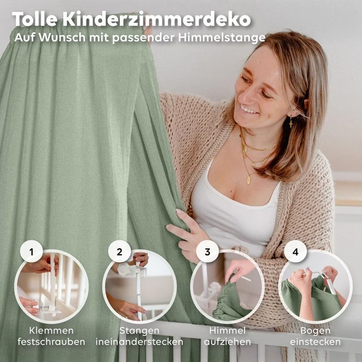 lilimaus Betthimmel Handgefertigter Musselin Betthimmel aus 100% Baumwolle für Babybett, Stoffhimmel für Babybett-Deko im Kinderzimmer und Spielzimmer – Bild 3