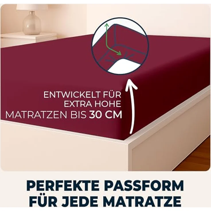 Flowen Spannbettlaken 90 x 190 cm Mikrofaser Bordeaux, atmungsaktiv und hypoallergen, knitterfrei, mit 30 cm Tiefe Tasche, maschinenwaschbar – Bild 2
