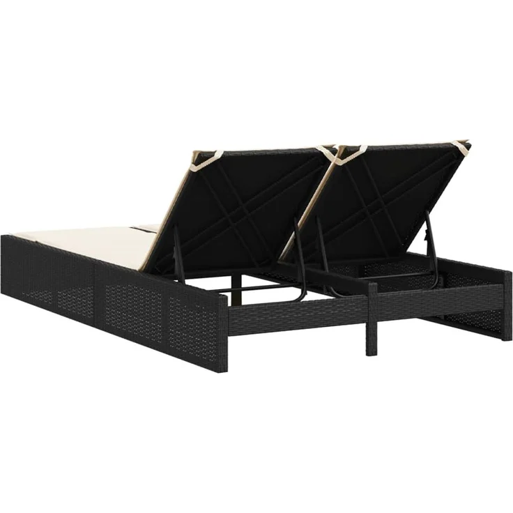 vidaXL Doppel-Sonnenliege mit Kissen Schwarz Poly Rattan 368628 – Bild 4