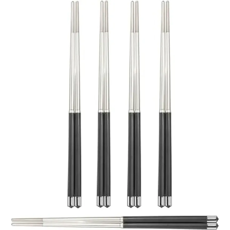 BAYLI Pizzaschneider 5 Paar Chinesische Essstäbchen Set aus Edelstahl, edle Sushi Stäbchen