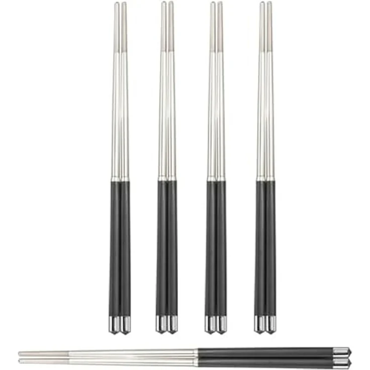 BAYLI Pizzaschneider 5 Paar Chinesische Essstäbchen Set aus Edelstahl, edle Sushi Stäbchen – Bild 1