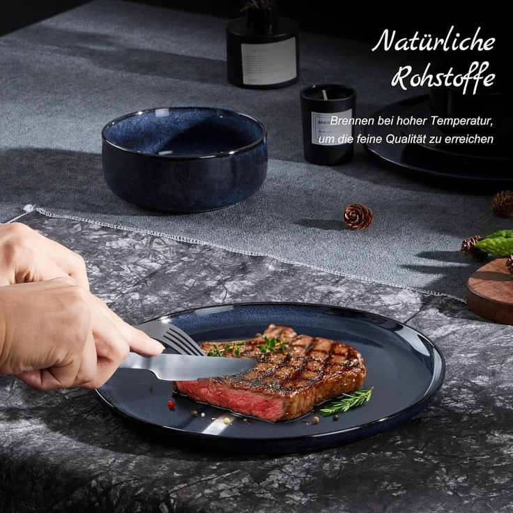 Homikit 18-tlg Steinzeug Geschirr Set Universum Blau, Mikrowellen- und – Bild 4