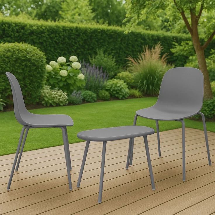 CLP 2er Sitzgruppe Veldin Set 1 Tisch 2 Stapelstühle wetterfest UV-beständig,dunkelgrau – Bild 4