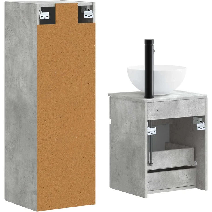 vidaXL Badezimmerschrank-Set 2 stk. Betongrau 33 x 34,5 x 100 cm 3406136 – Bild 5