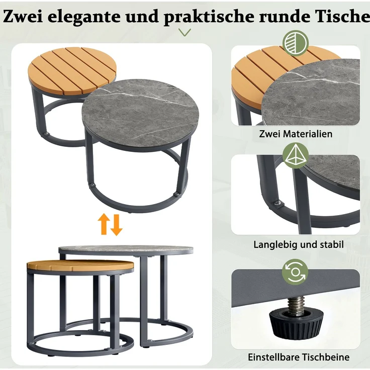 Gartenmöbelset mit verstellbare Beine, wasserabweisenden & abnehmbaren Kissen,Gartenlounge Set für 5-6 Personen, modular für Balkon Garten Terrasse,inklusive aller Sitz- und Rückenkissen, grau--Grau--70.99x65.99x43cm--YOUDENOVA – Bild 9
