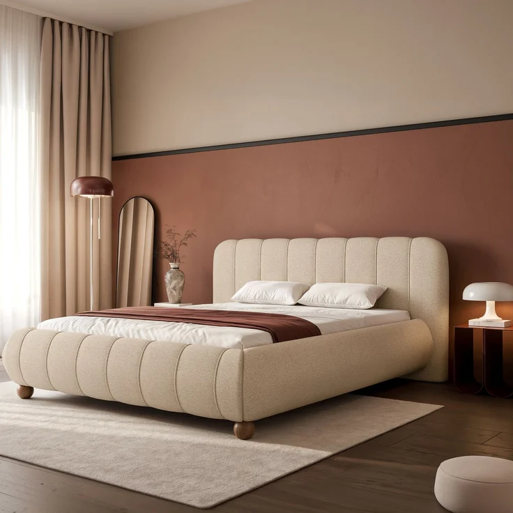 Selsey 'Malunna' Polsterbett auf Kugelfüßen mit Bettkasten, Chenille Beige, 200x200 cm – Bild 2