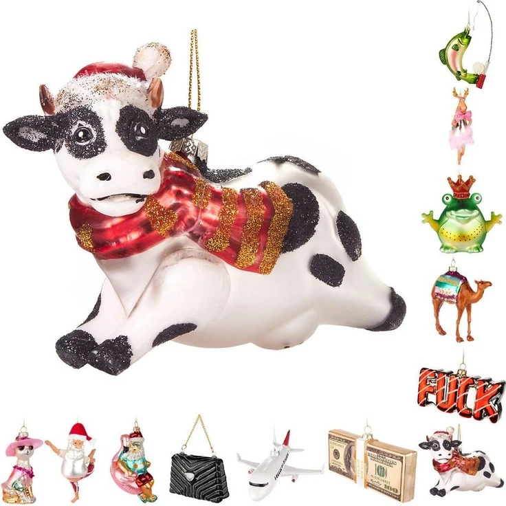 BRUBAKER Weihnachtsbaumkugel Handbemalte Weihnachtskugel - viele lustige Motive - Glas Baumkugel (1 St), Christbaumschmuck Figuren Deko Anhänger Christbaumkugel Weihnachtsdeko – Bild 5