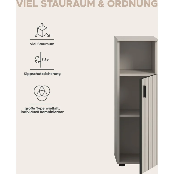 xonox. home – Badschrank Mone 30 x 95 x 30 cm in Kaschmir Nachbildung – Kompakter Standschrank mit 1 Tür & offenem Fach – Flexibler Türanschlag, Zeitloses Design & vielseitig kombinierbares Möbelstück – Bild 10