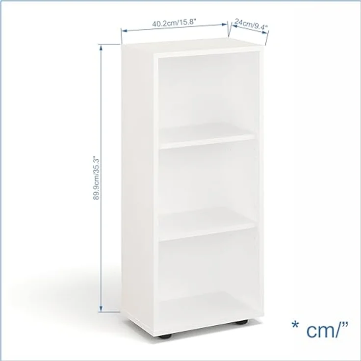 KOMTO Bücherregal Lumo 40 cm Weiß Regal mit 3, 4 or 6 Ebenen und Höhenverstellbare, Regale Standregal Aufbewahrungsregal Bookshelf – Bild 4