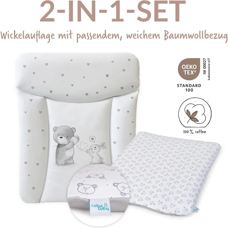 Ceba Baby® Wickelauflage 50x70 cm – Weiche Baby Wickelunterlage - Wasserdicht, abwaschbar - inkl. abnehmbarem Baumwollbezug – Für Jungen und Mädchen – OEKO-TEX® Standard 100 – Made in EU – Bild 2