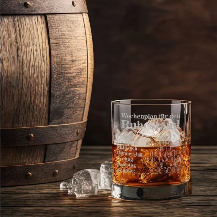 Lasernauten Whiskyglas Glas mit Gravur zur Rente Ruhestand Whiskyglas Geschenk Pensionierung, mit Gravur