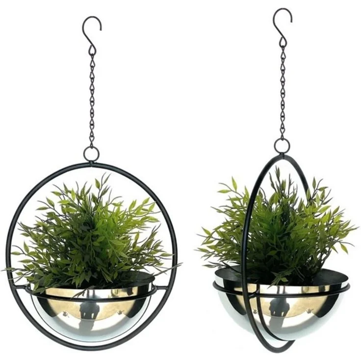DanDiBo 2er Set Blumenampel Innen Metall Wand Hängepflanzen 53 cm 96087 M mit Topf Silber Pflanzenhänger Blumenhänger Topfhänger Blumen Blumentopfhänger Hängetopf – Bild 4