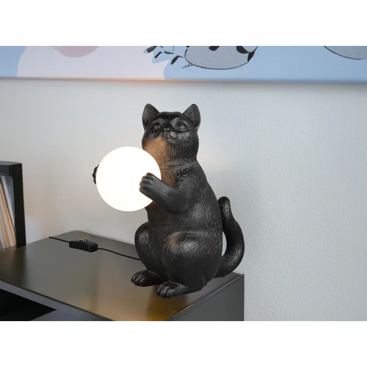 Besondere Tischleuchte GATIO Katzenlampe Schwarz, Höhe 30cm