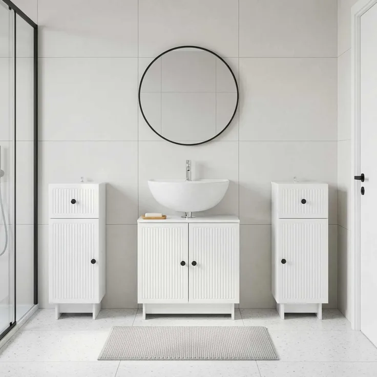 vidaXL 3-teiliges Badezimmer-Schranksystem EDE 3 stk. Hochglanz Weiß 3417985
