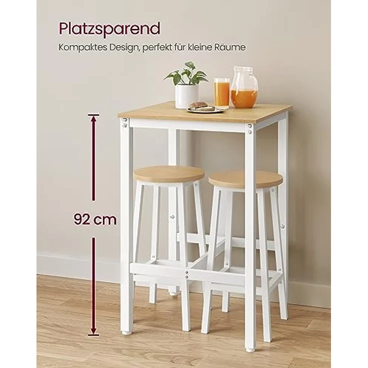 Vasagle Bartisch, Stehtisch, Küchentisch, hoch, mit Stahlgestell, 60 x 60 x 92 cm, einfache Montage, für Küche, Wohnzimmer, modern, Eichenbeige-Weiß von Songmics LBTDE025W09 – Bild 4