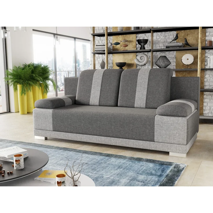 Sofa mit Schlaffunktion Imola - Schlafsofa mit Bettkasten, Couch, Bettsofa, Polstersofa, Klappsofa, Sofagarnitur (Grau (Sawana 05 + Sawana 21)) – Bild 1