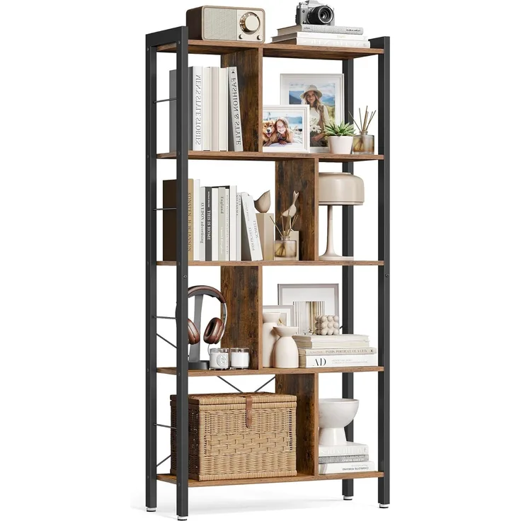 Vasagle Bücherregal, Büroregal, Raumteiler mit 4 Ebenen, Standregal im Industrie-Design, Wohnzimmer, Büro, Arbeitszimmer, viel Stauplatz, groß, stabil, einfacher Aufbau, Vintage von Songmics LBC12BX