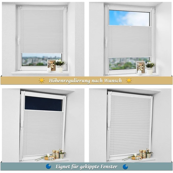 Plissee ohne Bohren Klemmfix 45x200 cm(BxH) Hellgrau Jalousie Sonnenschutz Easyfix Faltrollo Lichtdurchlässig Rollo für Fenster & Tür – Bild 6