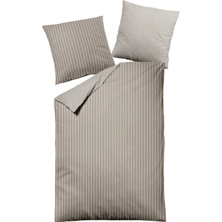 MONDO Bettwäsche DENALA, Taupe, Baumwolle, Streifen, Satin, 2 teilig, mit Reißverschluss, 135 x 200 cm – Bild 2
