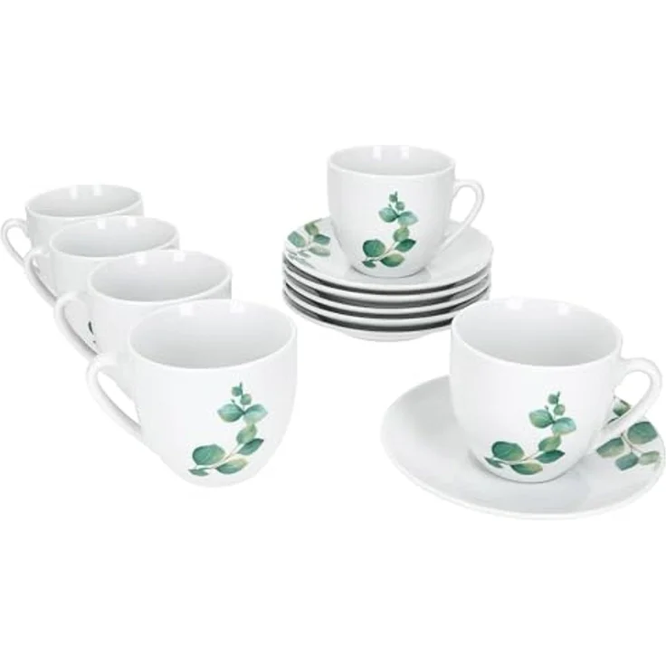 MamboCat Tasse 6er Set Eukalyptus Kaffeetassen mit Untertassen 6 Personen Porzellan, Porzellan – Bild 2