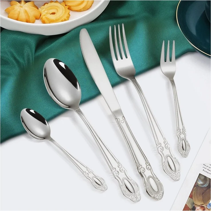 KingLux Besteck-Set 40 teiliges Besteck Set 8 Personen Luxus Palaststil glänzend (40-tlg), 8 Personen, Edelstahl – Bild 2