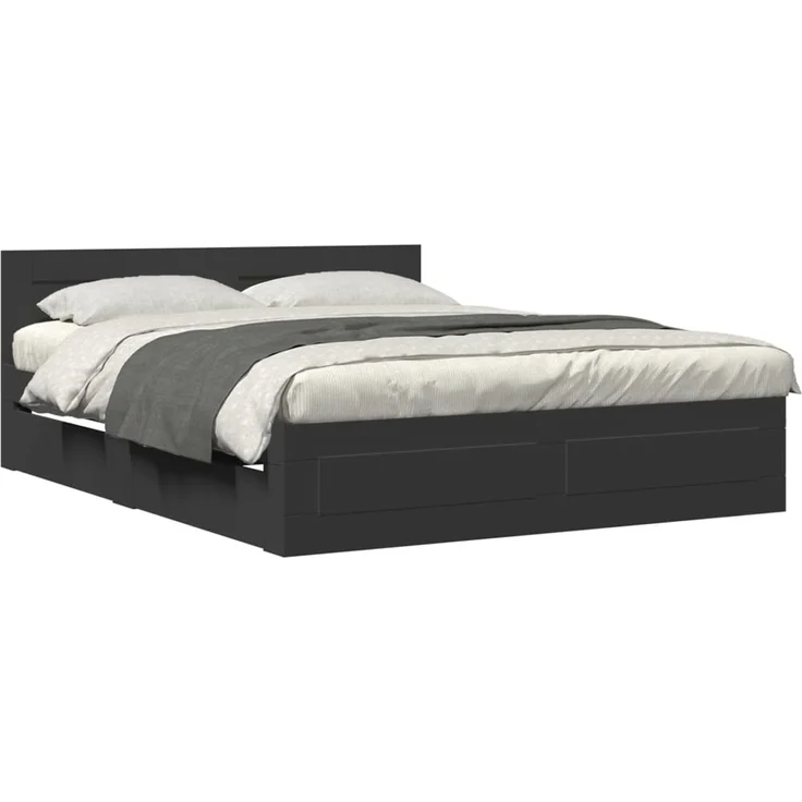 vidaXL Bettgestell mit Kopfteil ohne Matratze Schwarz 160x200 cm 3295549 – Bild 2