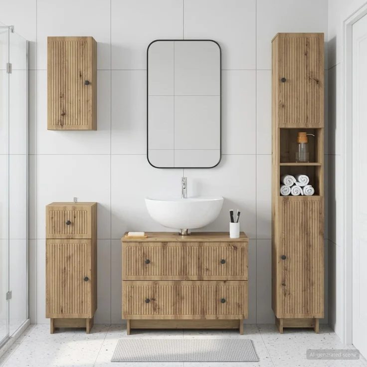 vidaXL 4-teiliges Badezimmer-Schrank-Set EDE Artisan-Eiche 3417908 – Bild 1