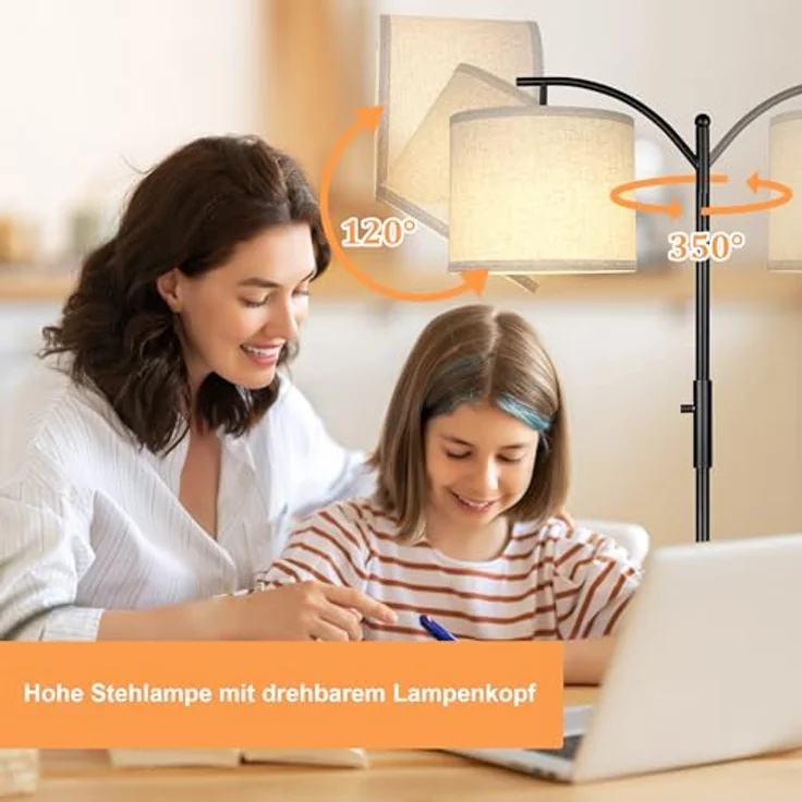 ROTTOGOON Dimmbare Stehleuchte Bogen Stehlampen für Wohnzimmer Stufenlos Dimmbare Moderne Stehlampe mit Leinenschirm Hohe Lampe für Schlafzimmer Büro Esszimmer- Schwarz – Bild 5