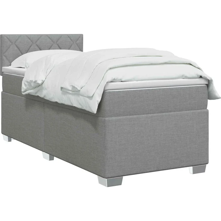 vidaXL Boxspringbett mit Matratze Hellgrau 90 x 200 cm Stoff 3450397 – Bild 3