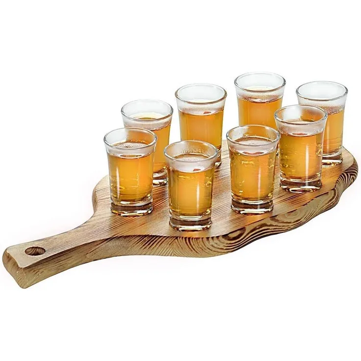 KESPER 68280 Schnapsglasträger, Kiefer - geflammt, mit 8 Gläsern