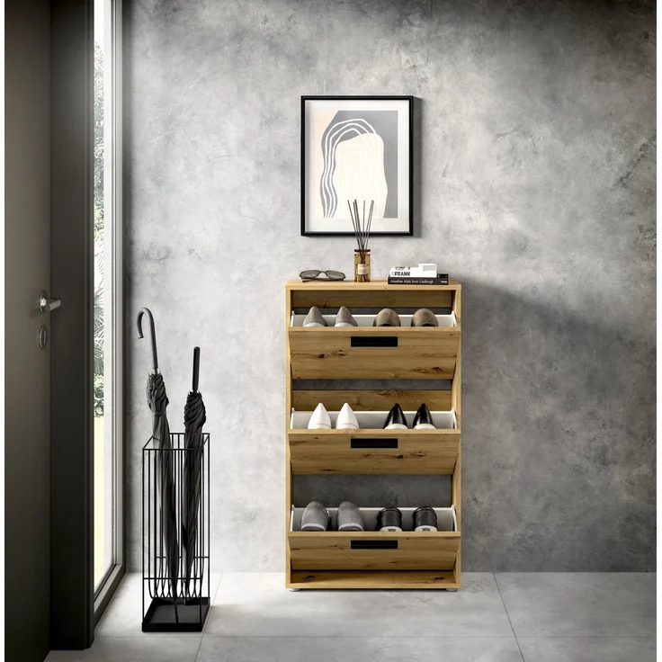 Carryhome 'SAM' Schuhkipper, Holznachbildung Eiche Artisan, 59 x 103 x 17 cm, mit 3 Klappen – Bild 8