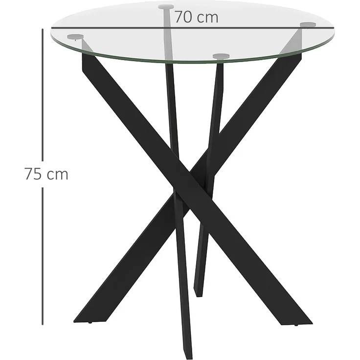 Esstisch Ø70x75 cm aus gehärtetem Glas – runder Küchentisch mit schwarzen Stahlbeinen – Bild 4