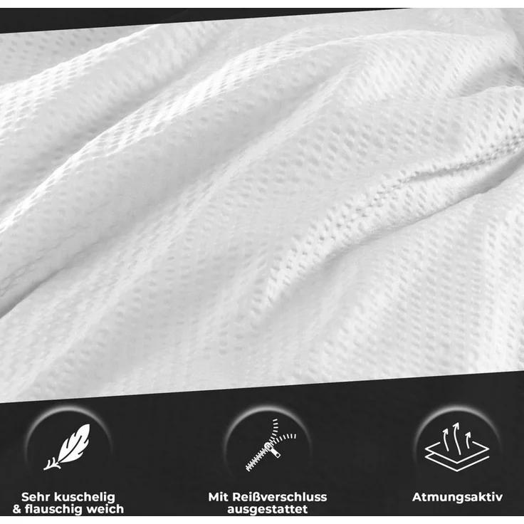 Malika Bettwäsche aus 100 % Mikrofaser, 155x220 + 80x80 cm, Seersucker, Weiß, Seersucker, 2 teilig, Für Allergiker geeignet, pflegeleicht, angenehm weicher Stoff – Bild 3