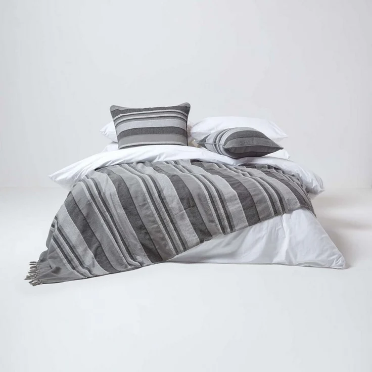 Plaid Tagesdecke Morocco, grau gestreift, 150 x 200 cm, Homescapes – Bild 3