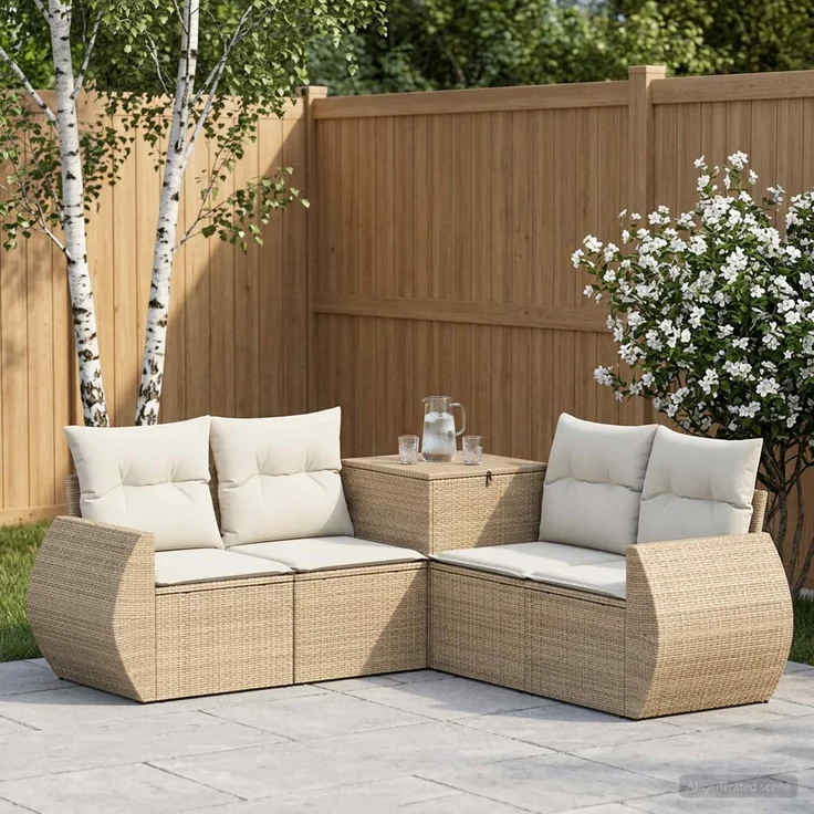 vidaXL Sofa Set 5 stk. Beige und Cremeweiß Polyrattan und Stahl 3447902 – Bild 1
