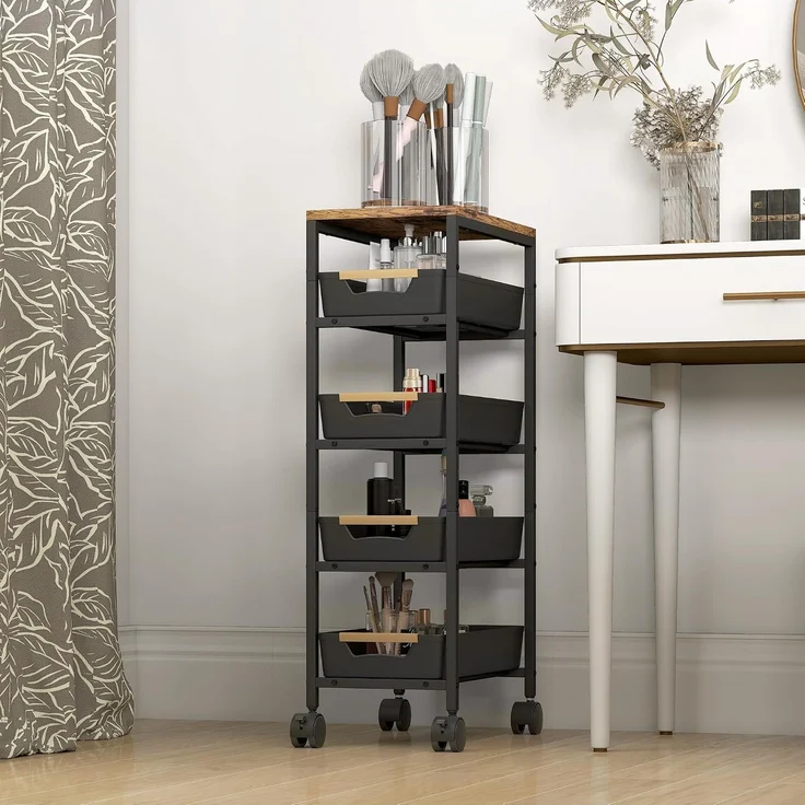 HOMCOM Küchenwagen, Metall, Kunststoff, Schwarz, 39,5L x 24B x 82H cm – Bild 8