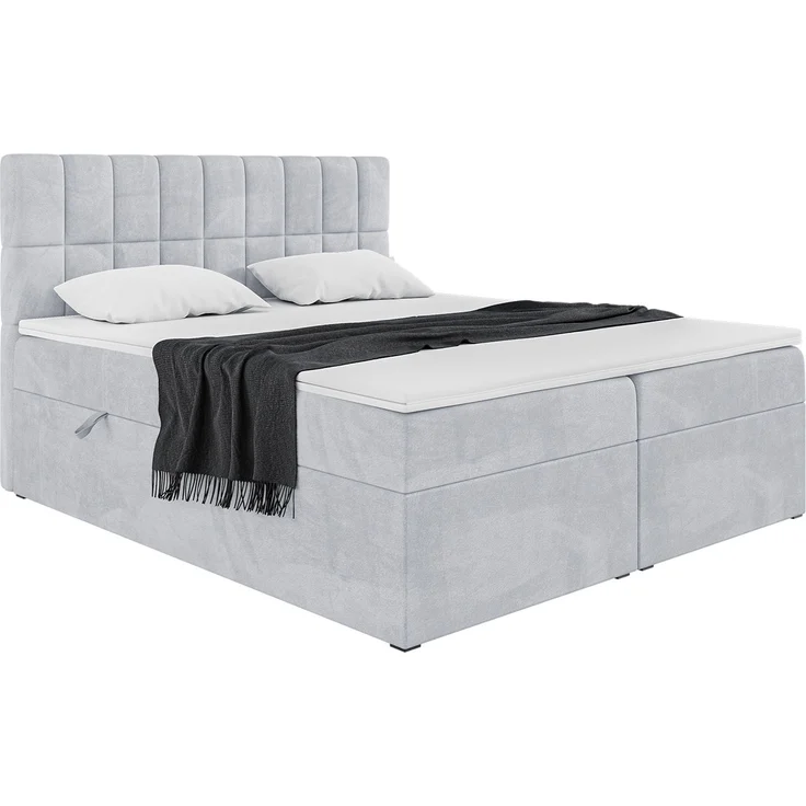 MEBLINI Boxspringbett LUKAS 180x200cm - H3/Hellgrau Samt - mit Bettkasten - Polsterbett - Doppelbett mit Topper & Taschenfederkern-Matratze – Bild 2