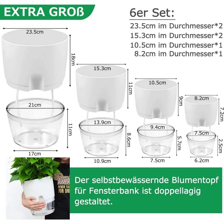 iDattel Selbstbewässernder Blumentopf Kräutertopf Set für die Küche 6er – Bild 2