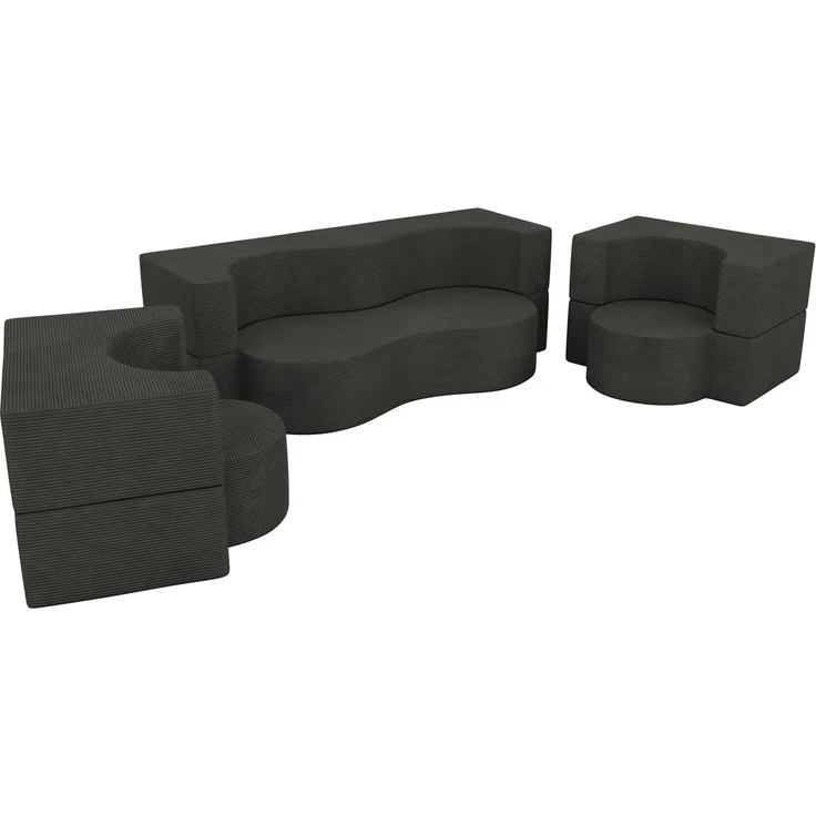 Polstermöbel-Set SANOA, Sofa mit 2 Sesseln, Schlaffunktion, Ausklappbares Sofa, 3-teiliges, Schaumstoffkern - Dunkelgrau Schmaler Cord – Bild 9