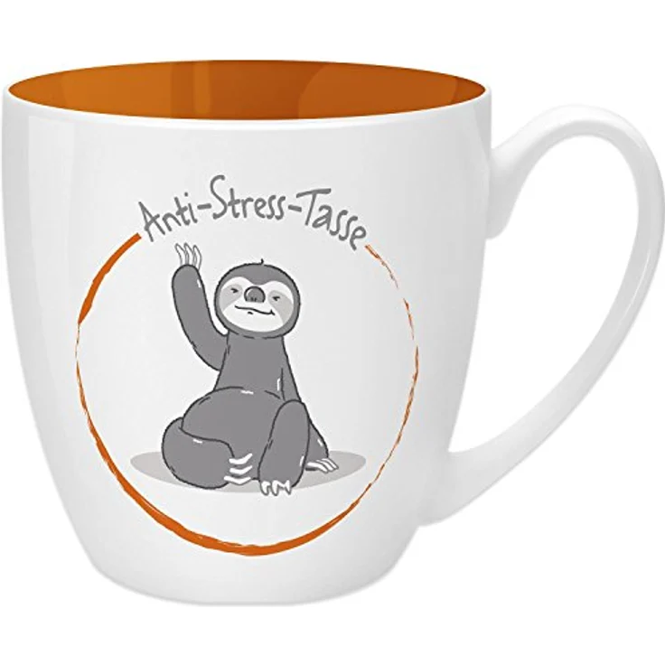 Gruss & Co 45514 Anti-Stress Tasse Faultier, 45 cl, Geschenk, New Bone China, Orange, 9.5 cm – Bild 2