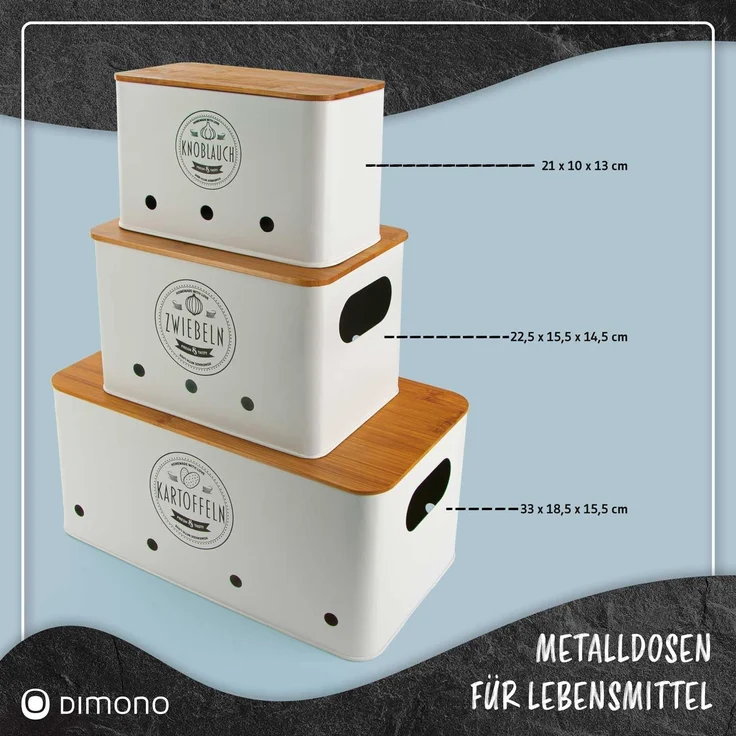 Dimono Aufbewahrungsbox Dimono 3er Vorratsbox Set–Gemüseaufbewahrung für Kartoffeln & Zwiebel (Frischhaltedose, Lebensmittel-Box), Ideal für Zwiebeln, Kartoffeln & Knoblauch – Bild 6